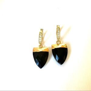 New womens gold huggie hoop earrings with black onyx great for gift for her